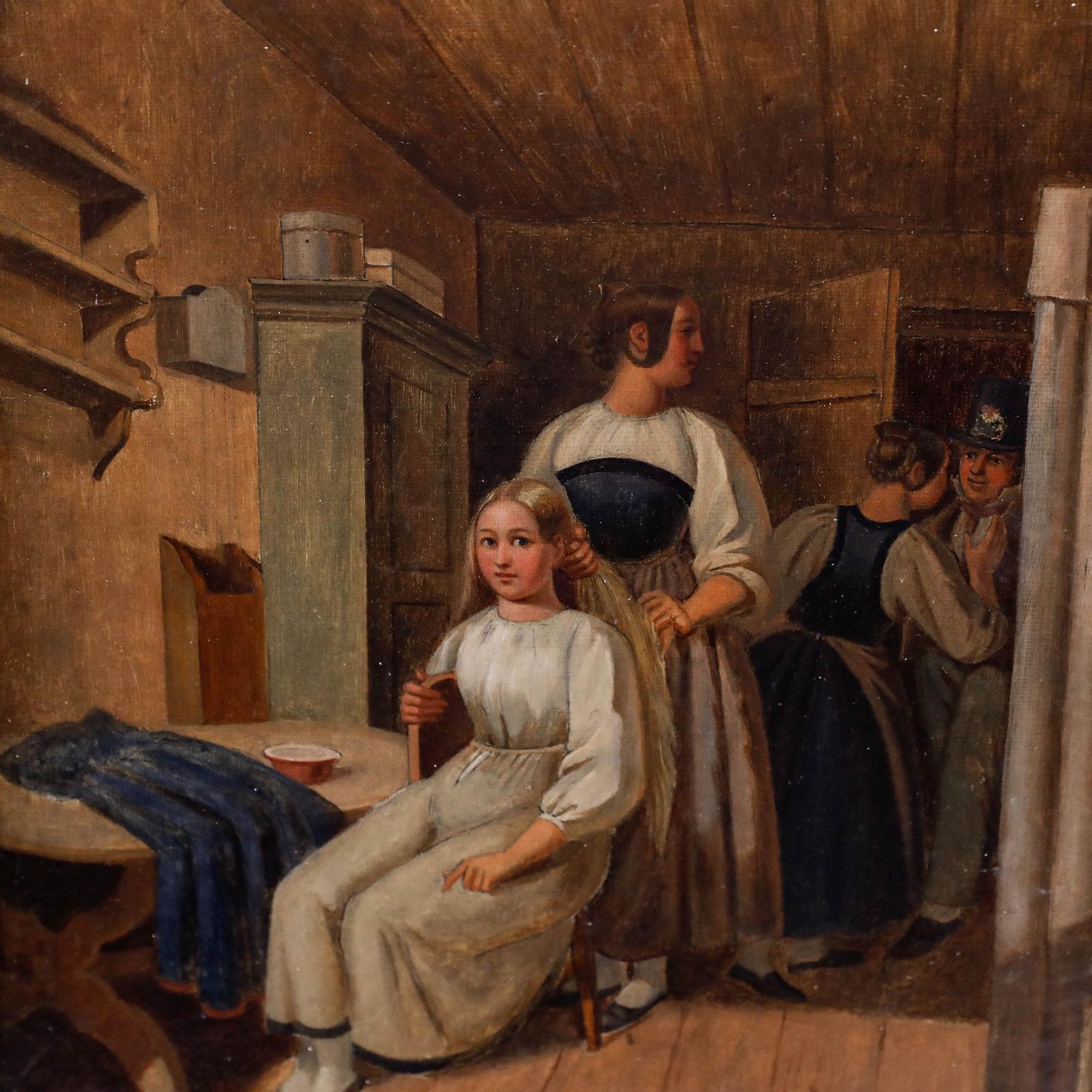Attrib. Johann J. Friedrich Walthard (1818 1870)  Framed Oil, Dressing The Bride photo Art