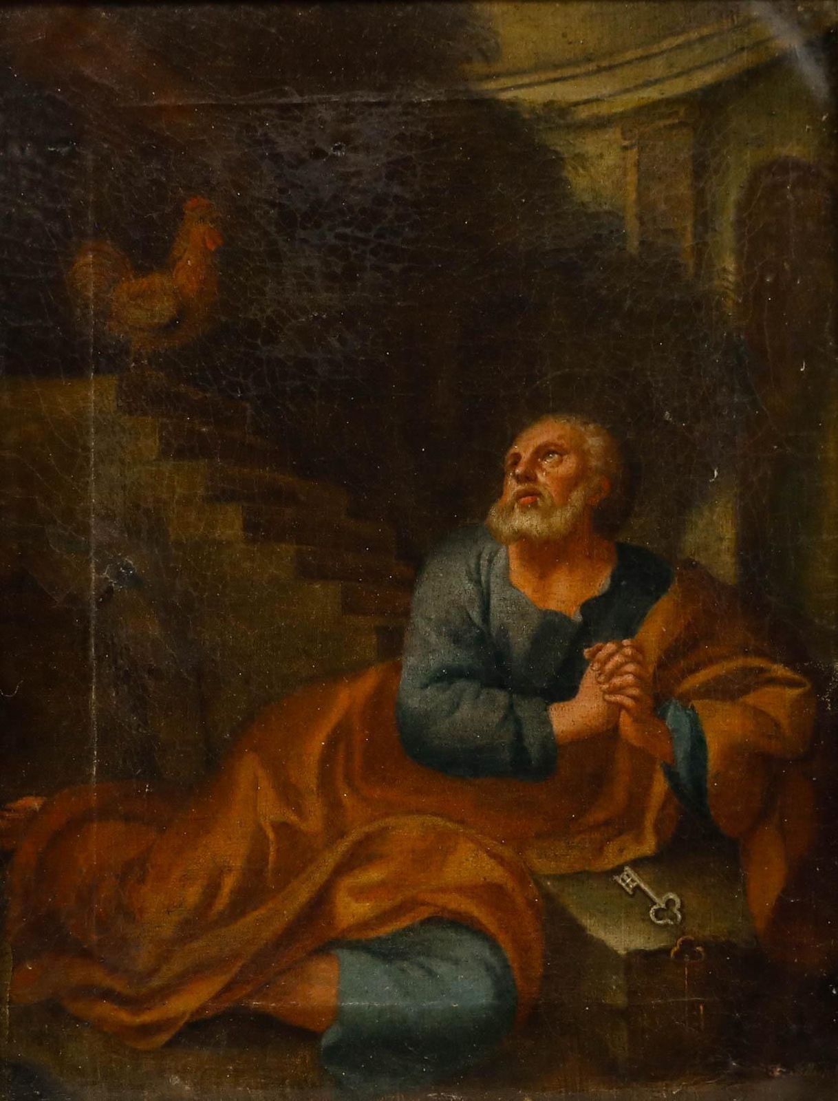 Framed 19th Century Oil The Repentance Of Saint Peter photo furniture