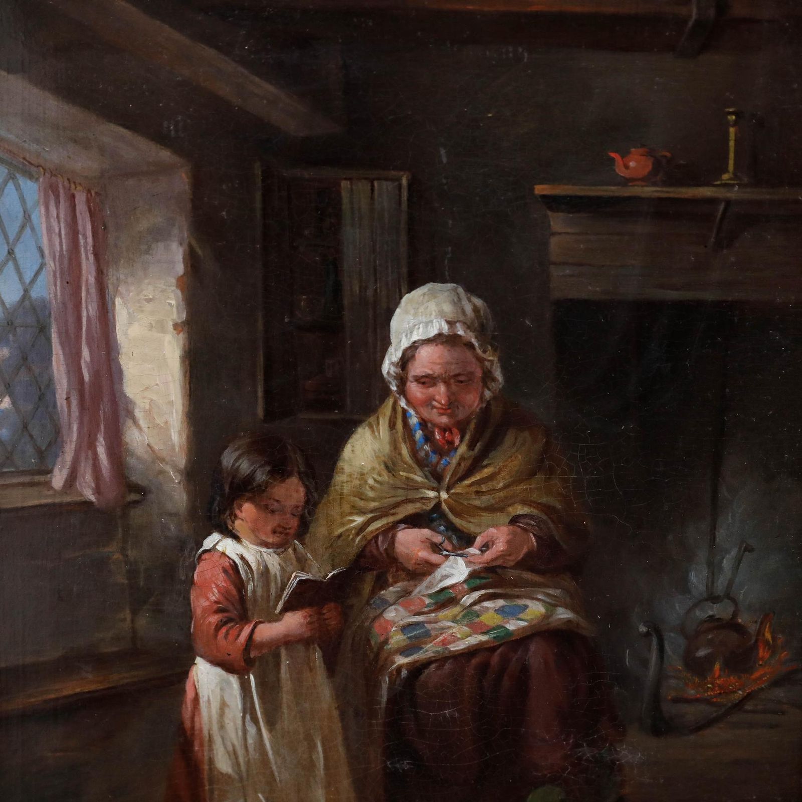 Attrib. Thomas Webster (1800 1886) Framed 19th Century Oil, The Lesson photo 595.0