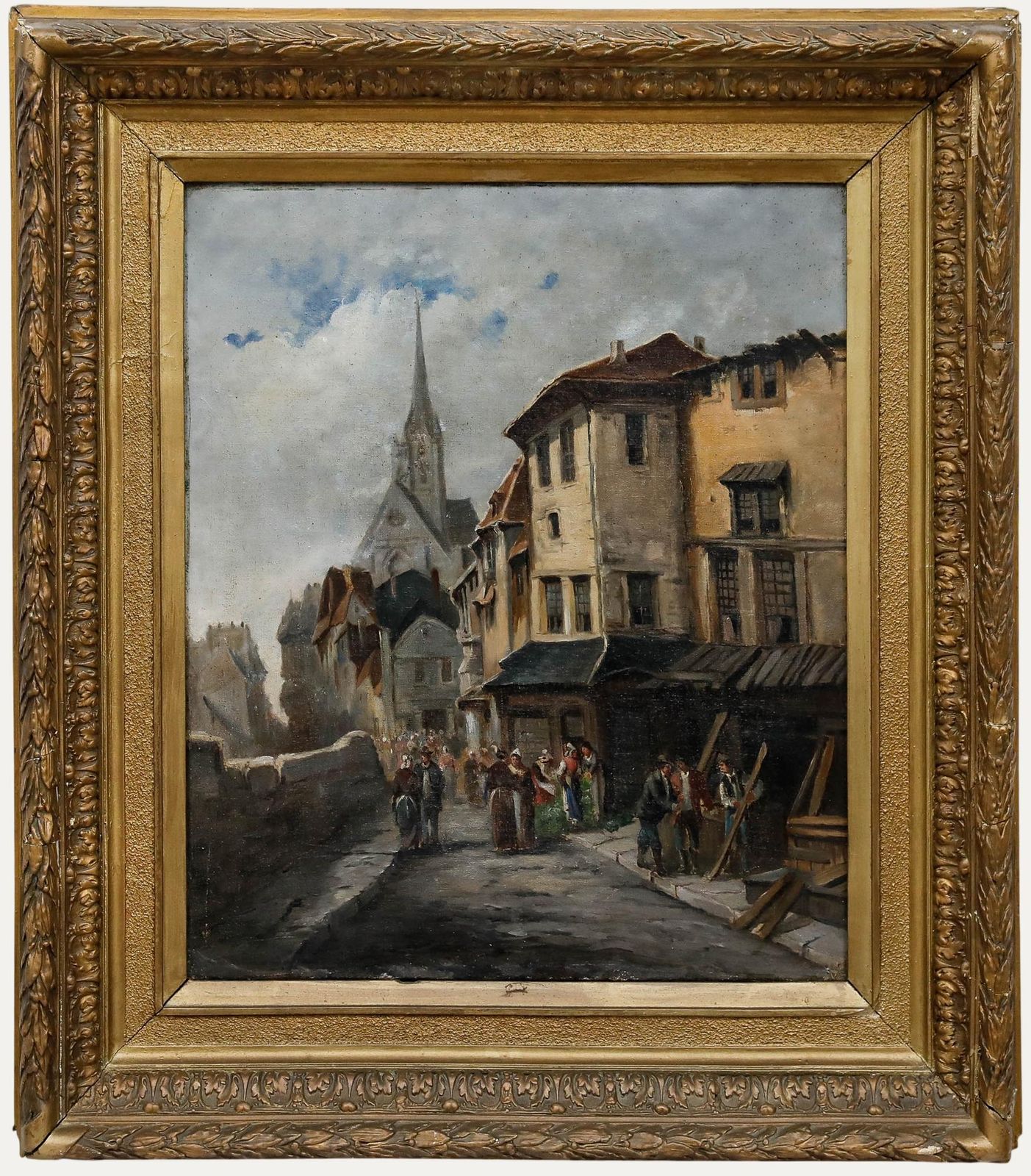 Framed Late 19th Century Oil Church Bells Calling