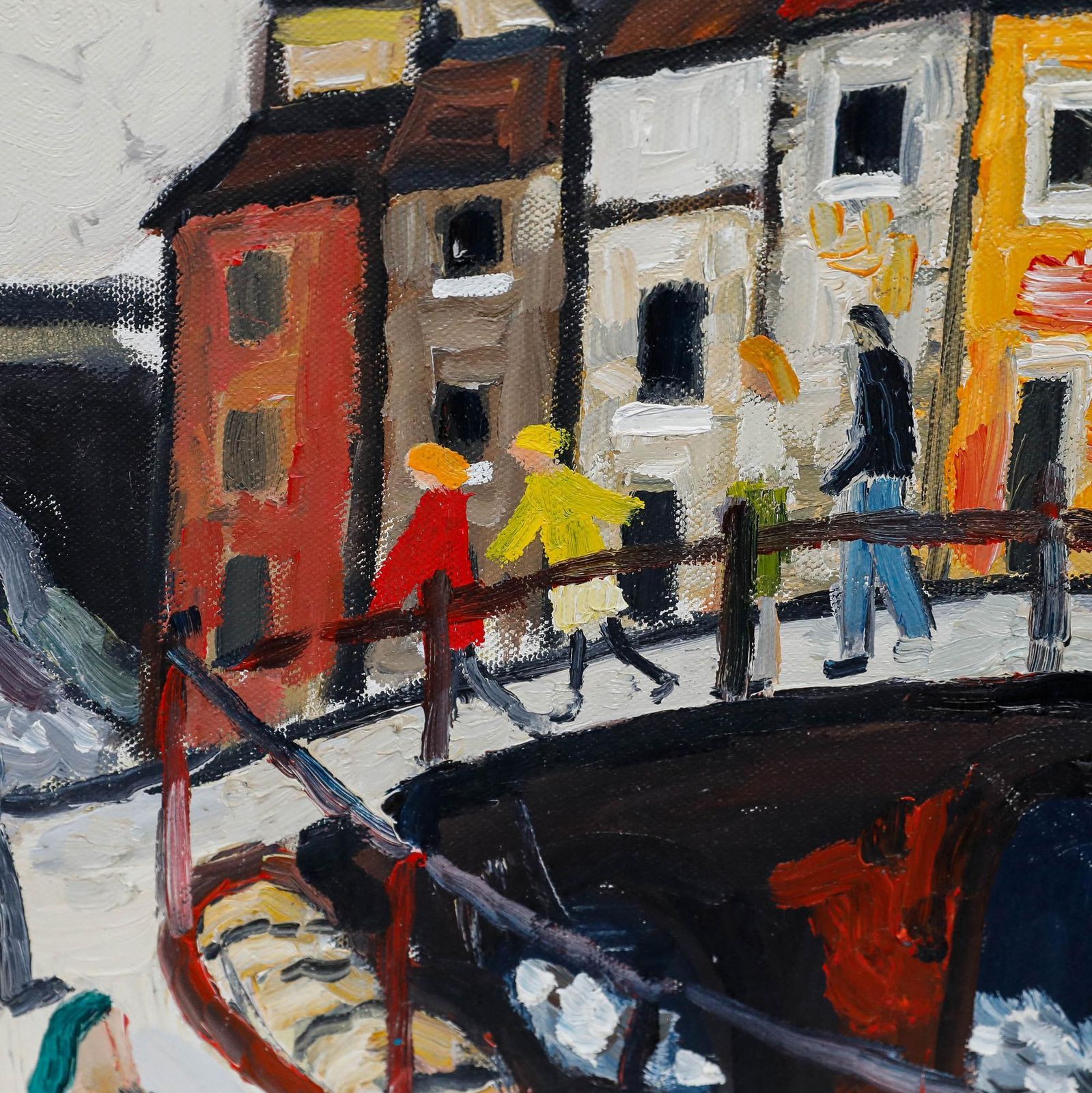 Alan Furneaux (B.1953) Framed Contemporary Oil, Figures On The Footbridge photo Art