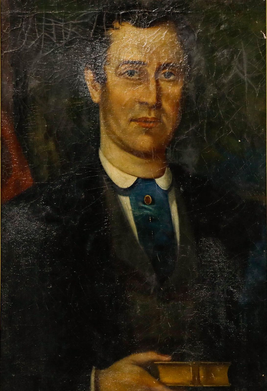 Folk Art Late 19th Century Oil Portrait Of A Gentleman With A Book photo for sale