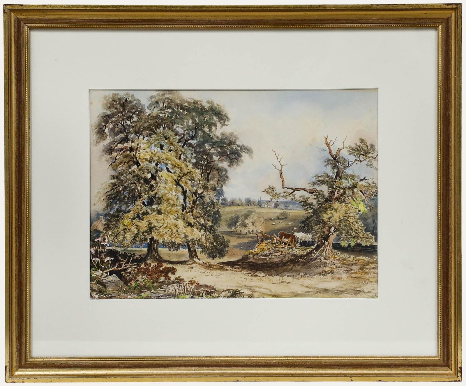 Framed 19th Century Watercolour A Walk In The Countryside