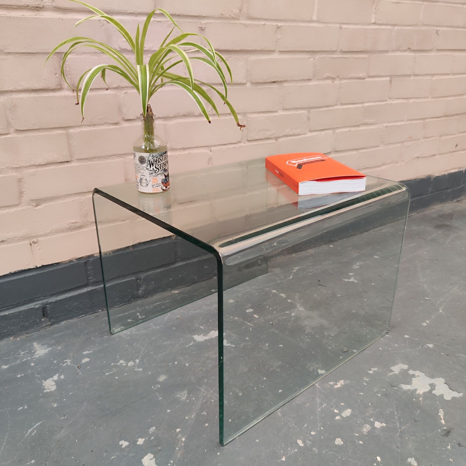 Mid Century Bent Glass Side Table / Waterfall Coffeetable