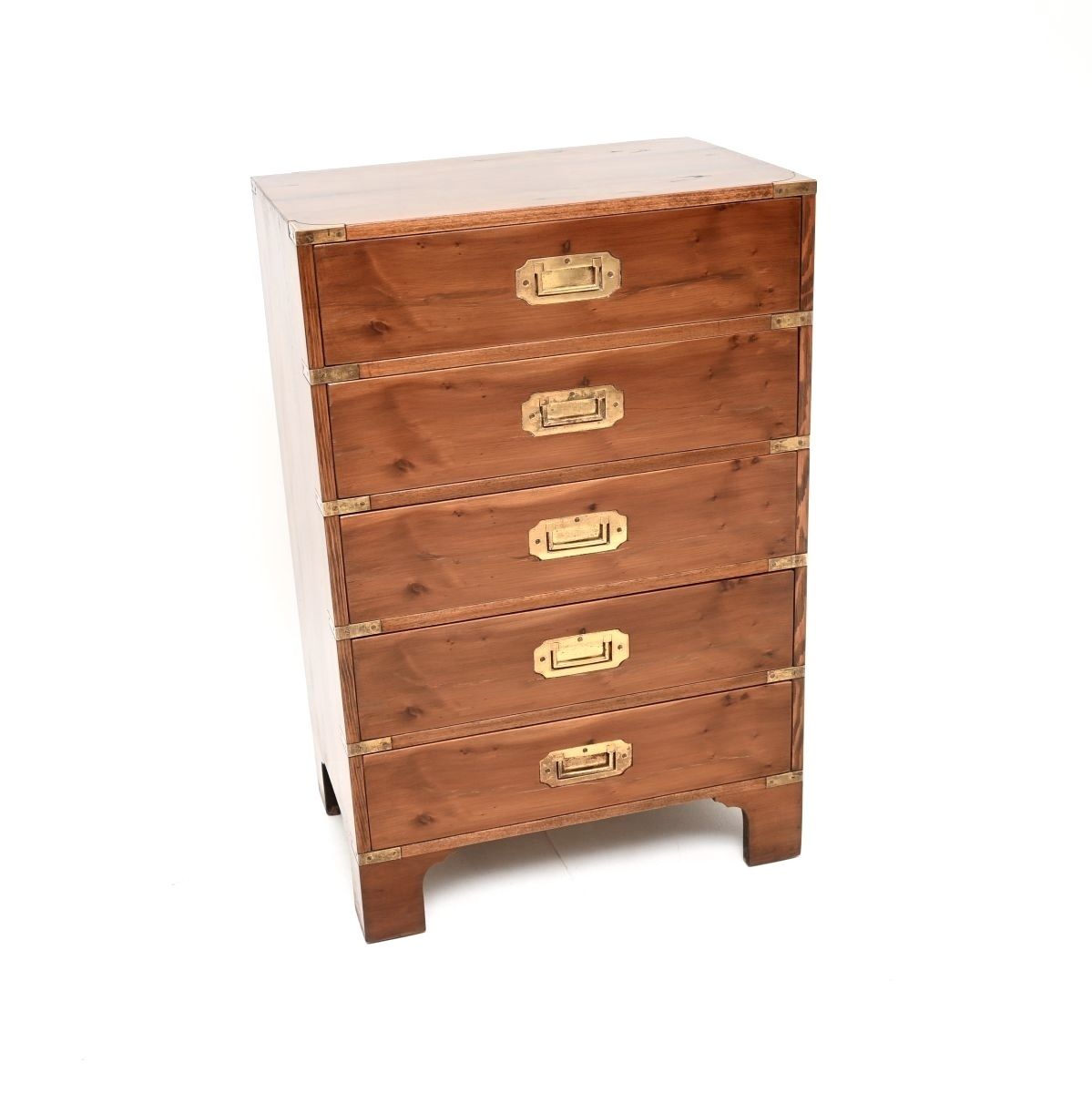 Antique Yew Wood Military Campaign Style Chest Of Drawers