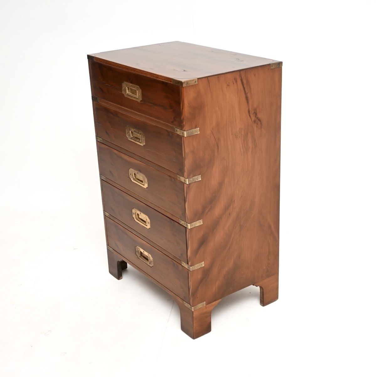 photo furniture Antique Yew Wood Military Campaign Style Chest Of Drawers