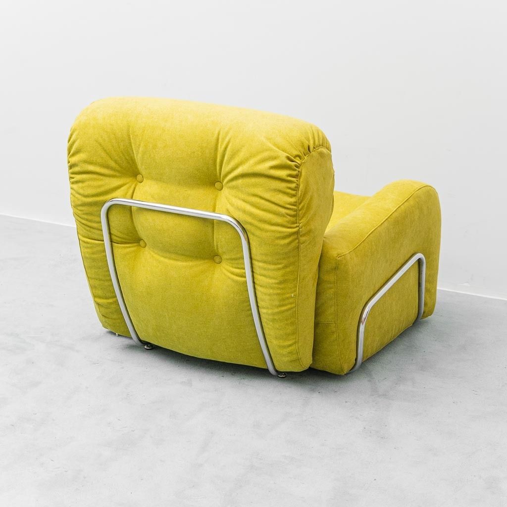 Vintage 1970s Green Armchair With Metal Frame – Italian Modern Design photo vinterior