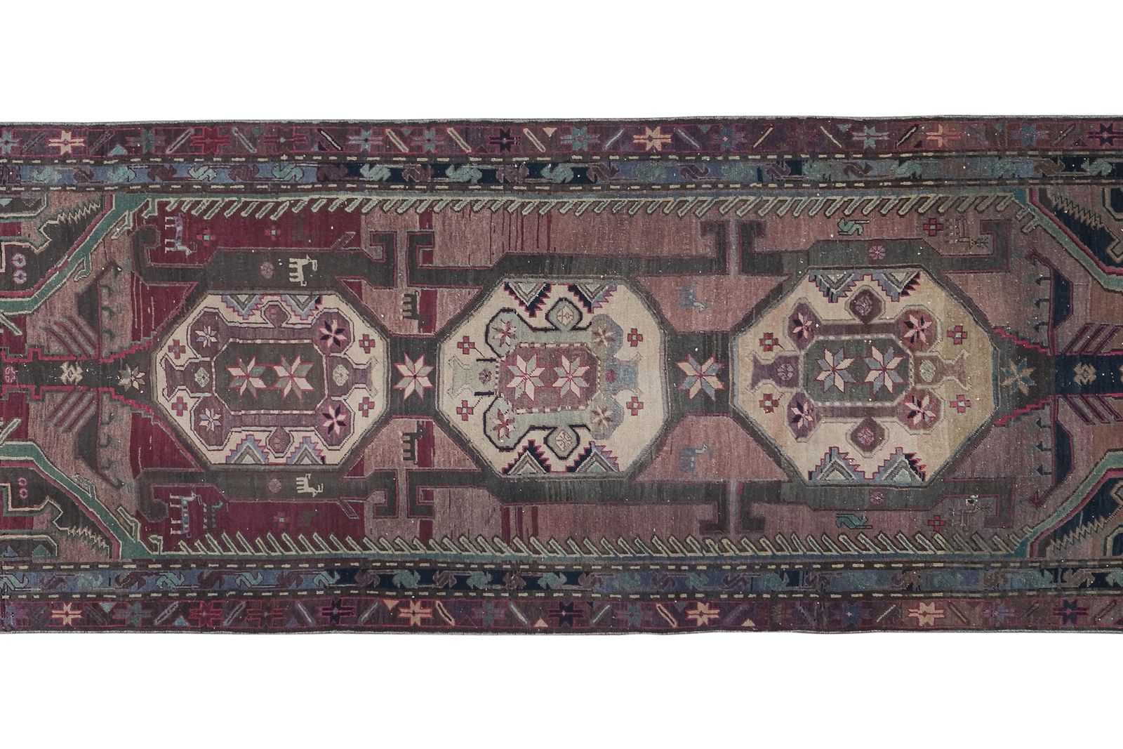 Hand Knotted Caucasian Animal Runner Rug 3'9'' X 10'6'' photo 560.0