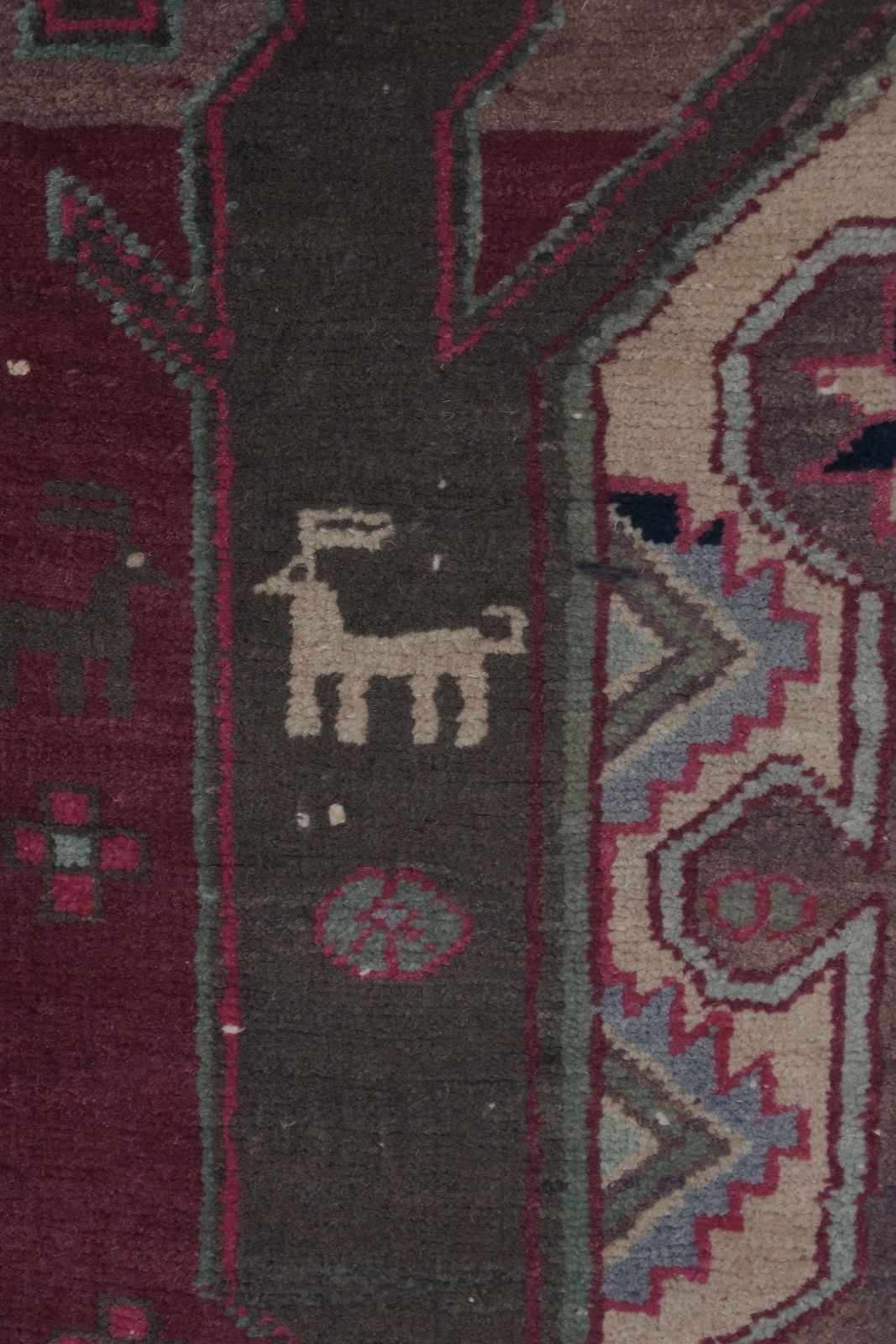 Hand Knotted Caucasian Animal Runner Rug 3'9'' X 10'6'' photo vintage