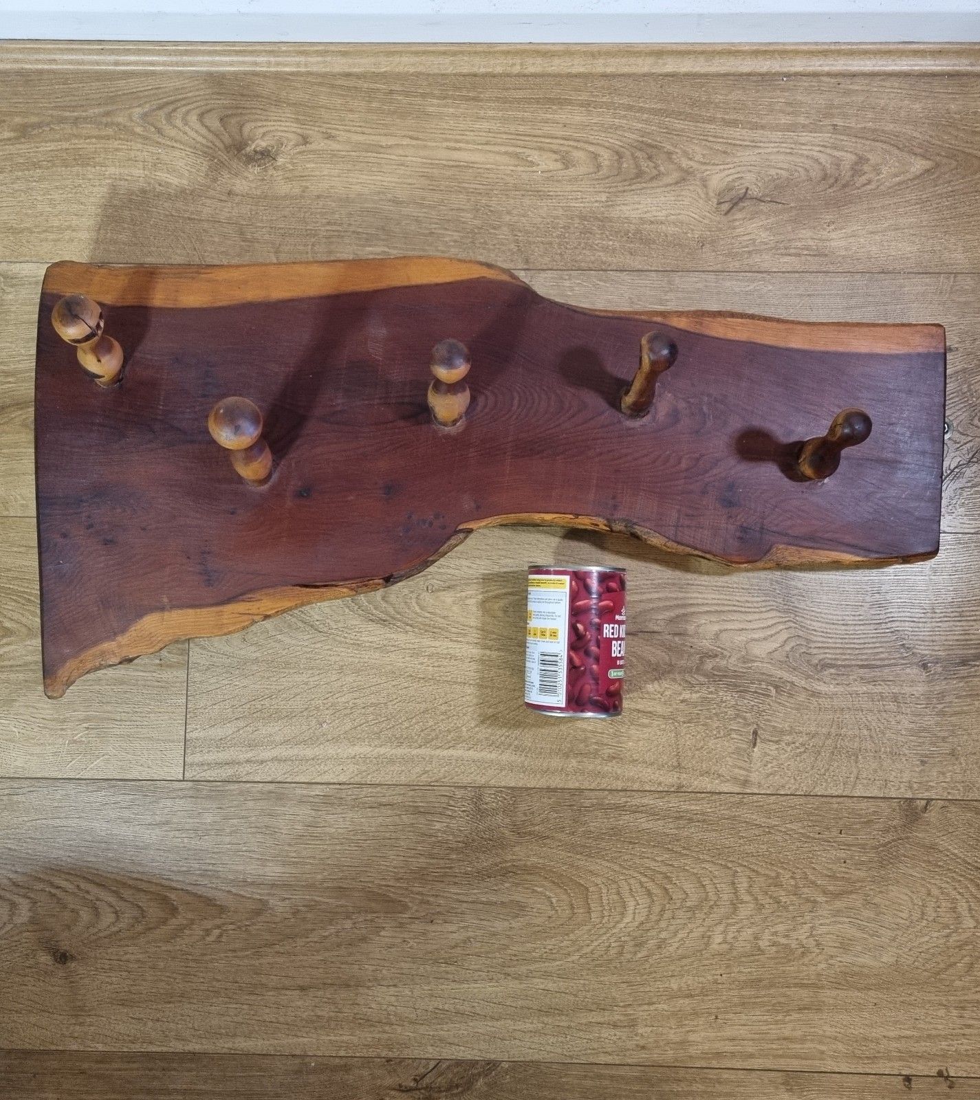 Vintage Yew Coat Rack Live Waney Edge 5 Wooden Peg Hook Rustic Heavy Reclaimed photo furniture