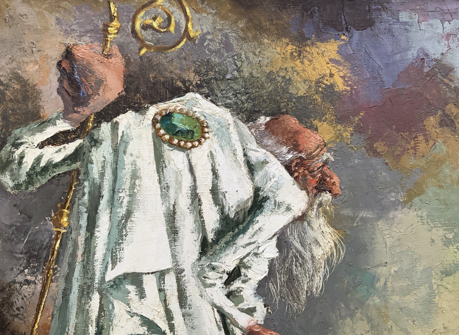 photo for sale Original Vintage Oil Painting 'Archbishop And The Geese' After Marc Chagall