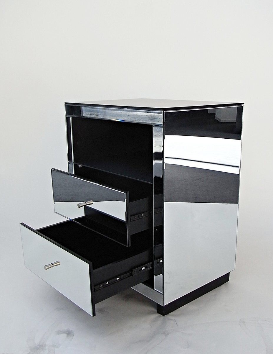 Facet Mirrored Drawer Bedside Table With Faceted Pilasters And Edges, 2010s photo vintage