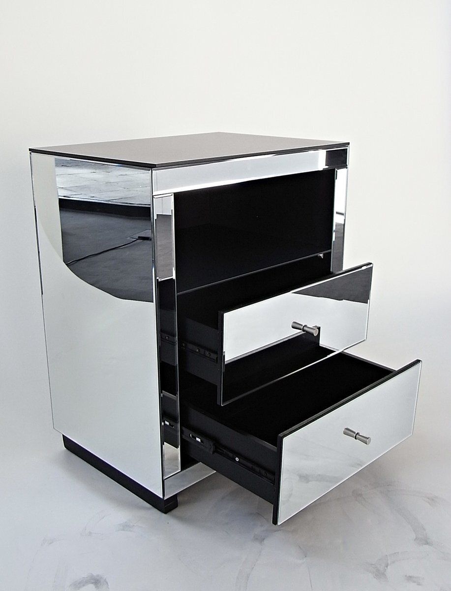 photo furniture Facet Mirrored Drawer Bedside Table With Faceted Pilasters And Edges, 2010s