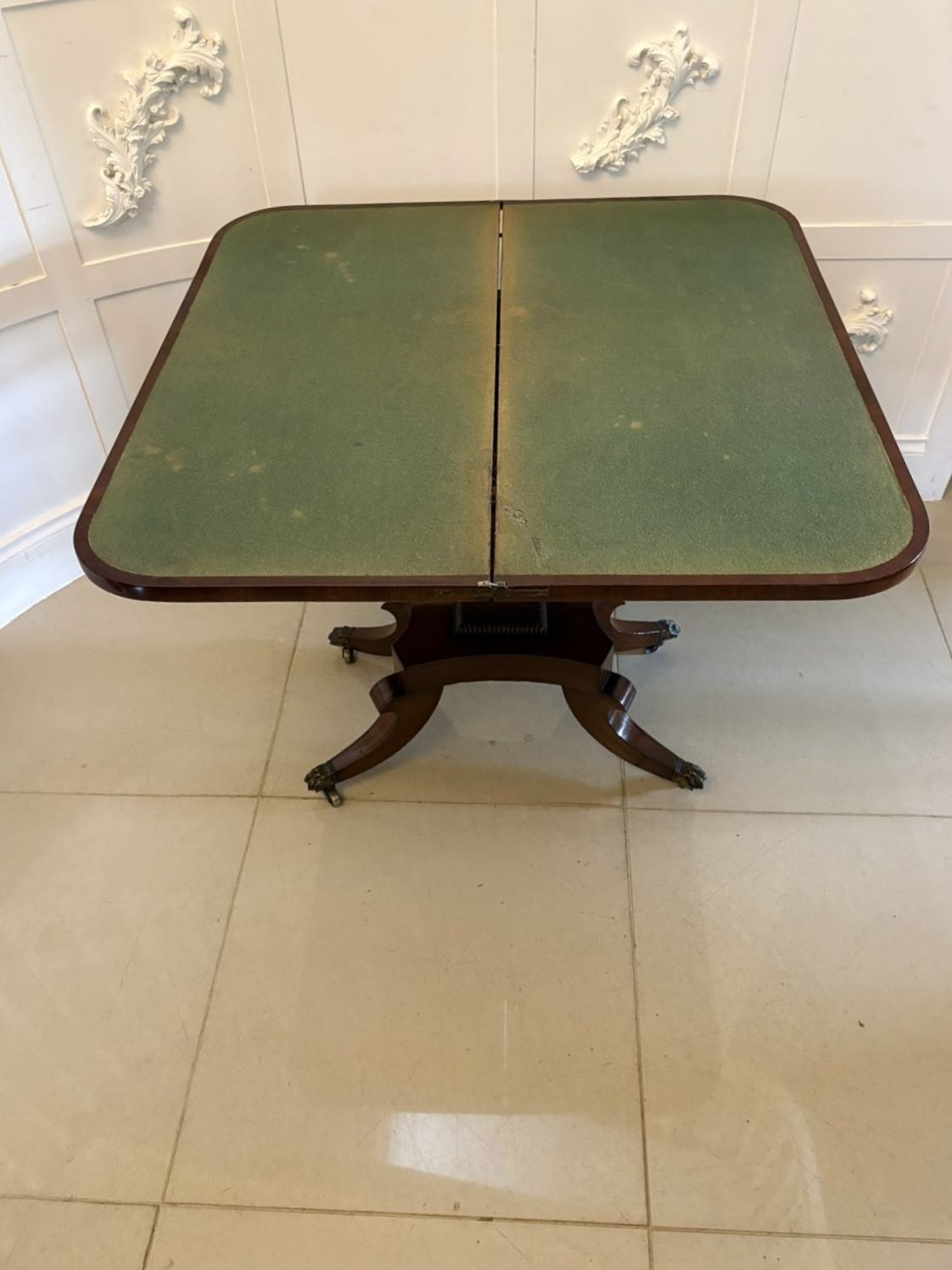 Antique English 19th Century Mahogany Brass Inlaid Fold Over Sidetable photo vinterior
