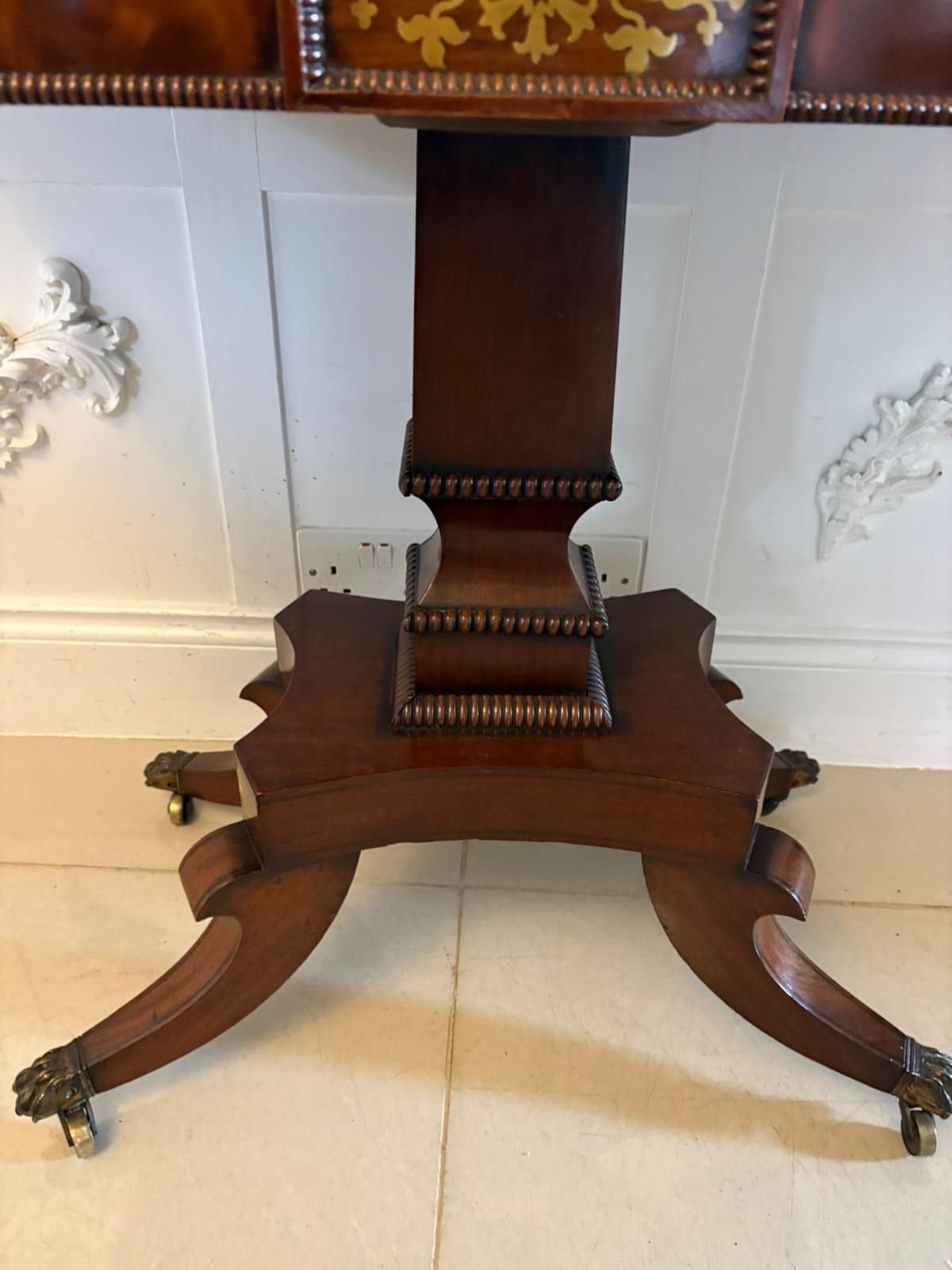 photo buy Antique English 19th Century Mahogany Brass Inlaid Fold Over Sidetable