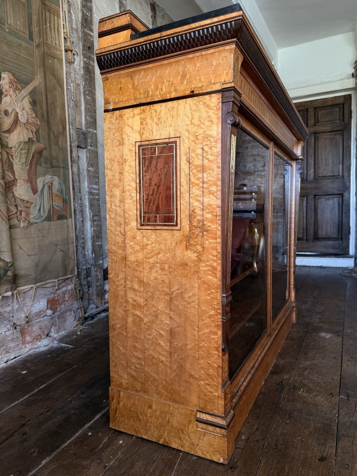 photo for sale Lamb Of Manchester Burr Walnut Antique Display Cabinet Sideboard Granite Top