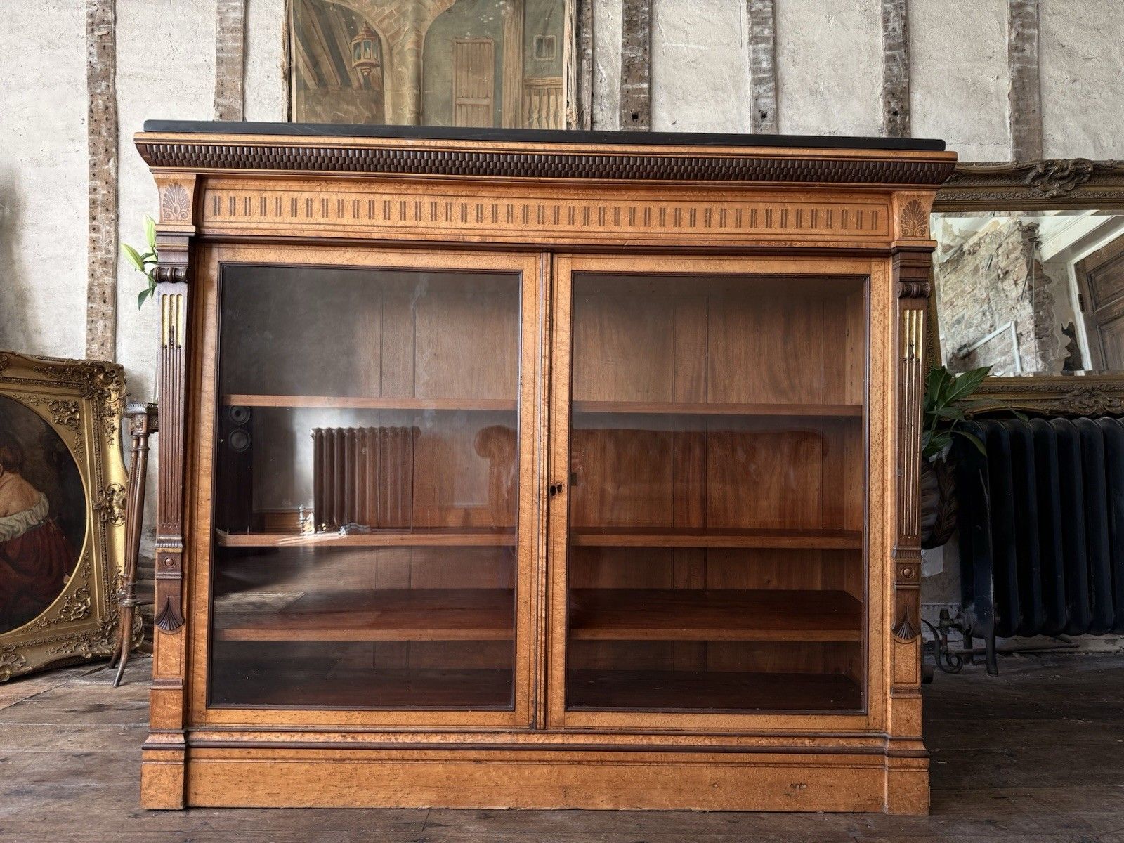 photo buy Lamb Of Manchester Burr Walnut Antique Display Cabinet Sideboard Granite Top