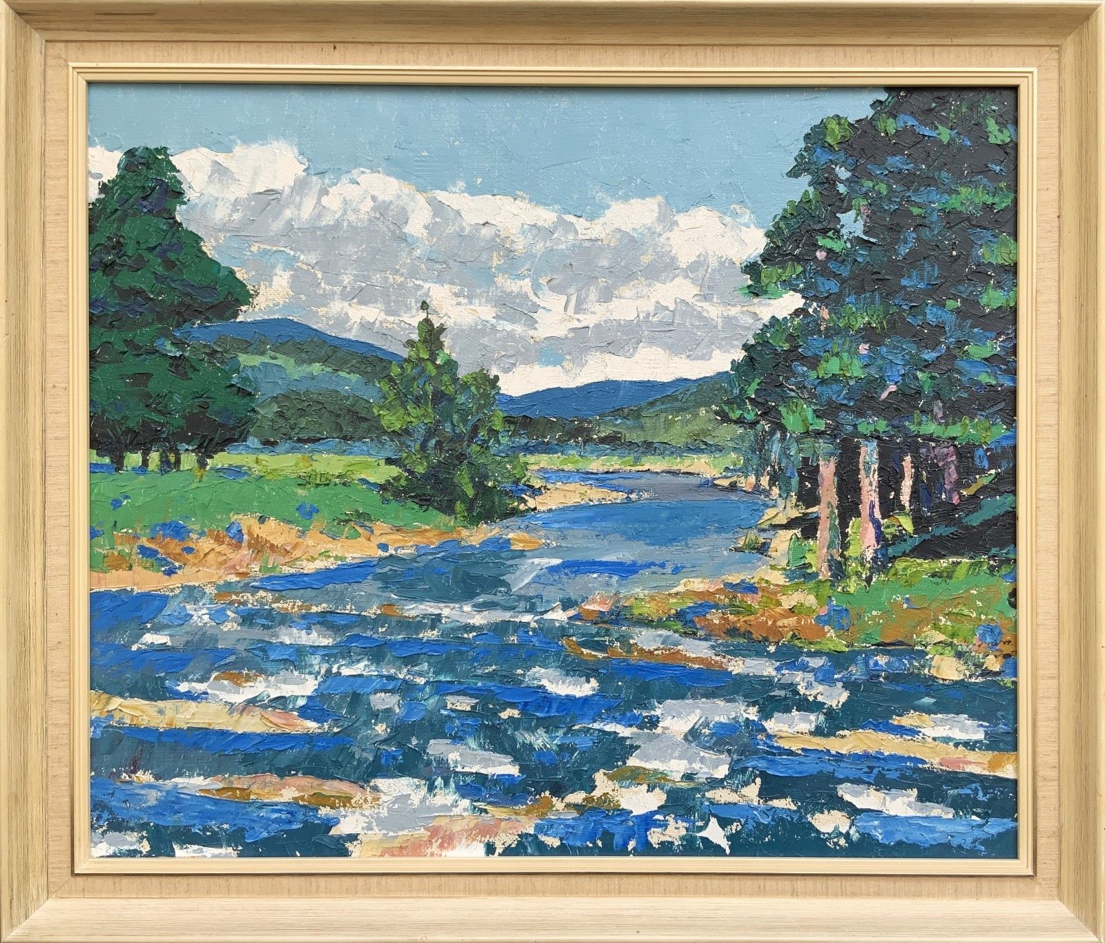 Scottish Impressionist Impasto Oil Painting River Landscape Mid Century