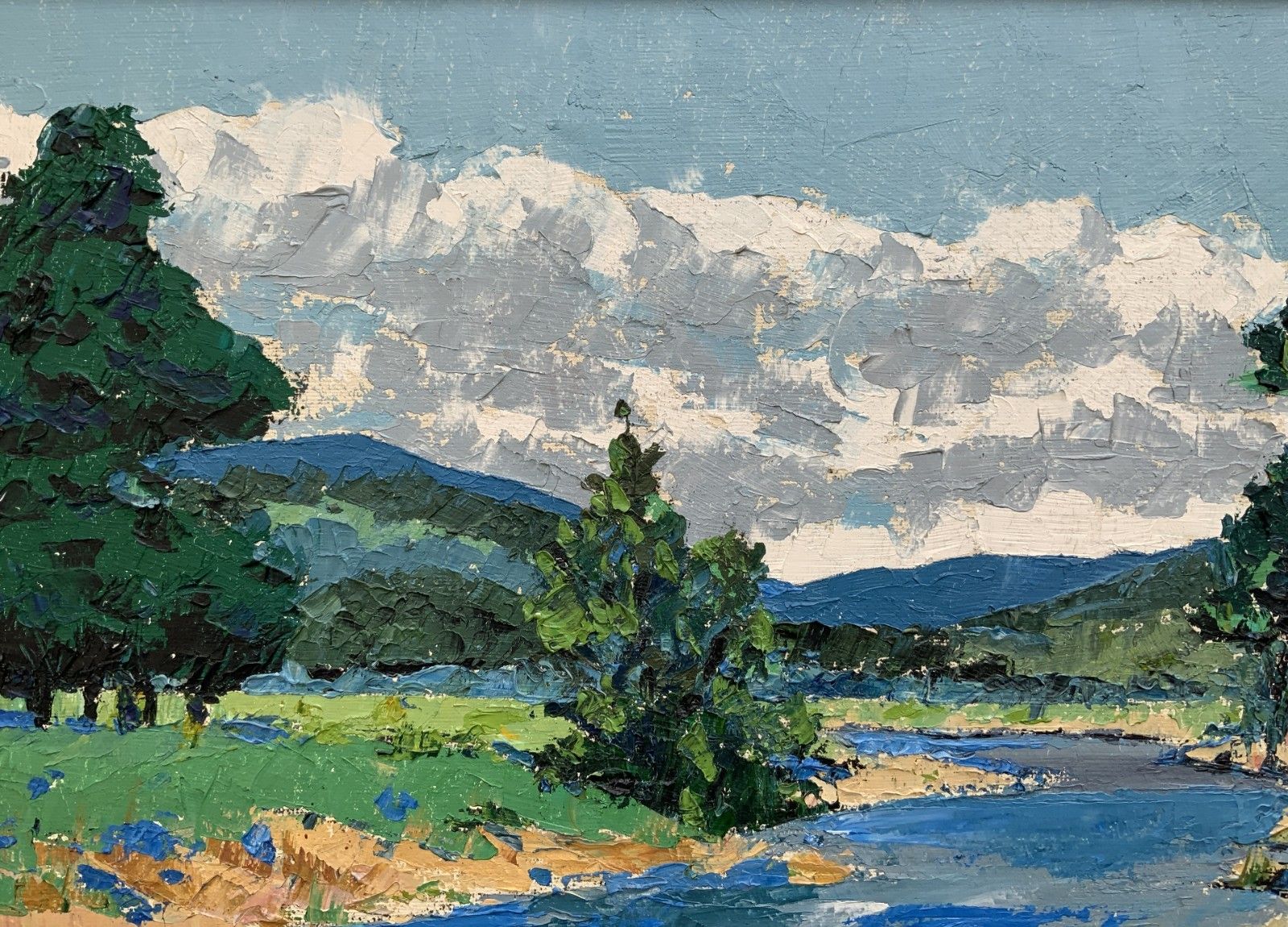 Scottish Impressionist Impasto Oil Painting River Landscape Mid Century photo vintage