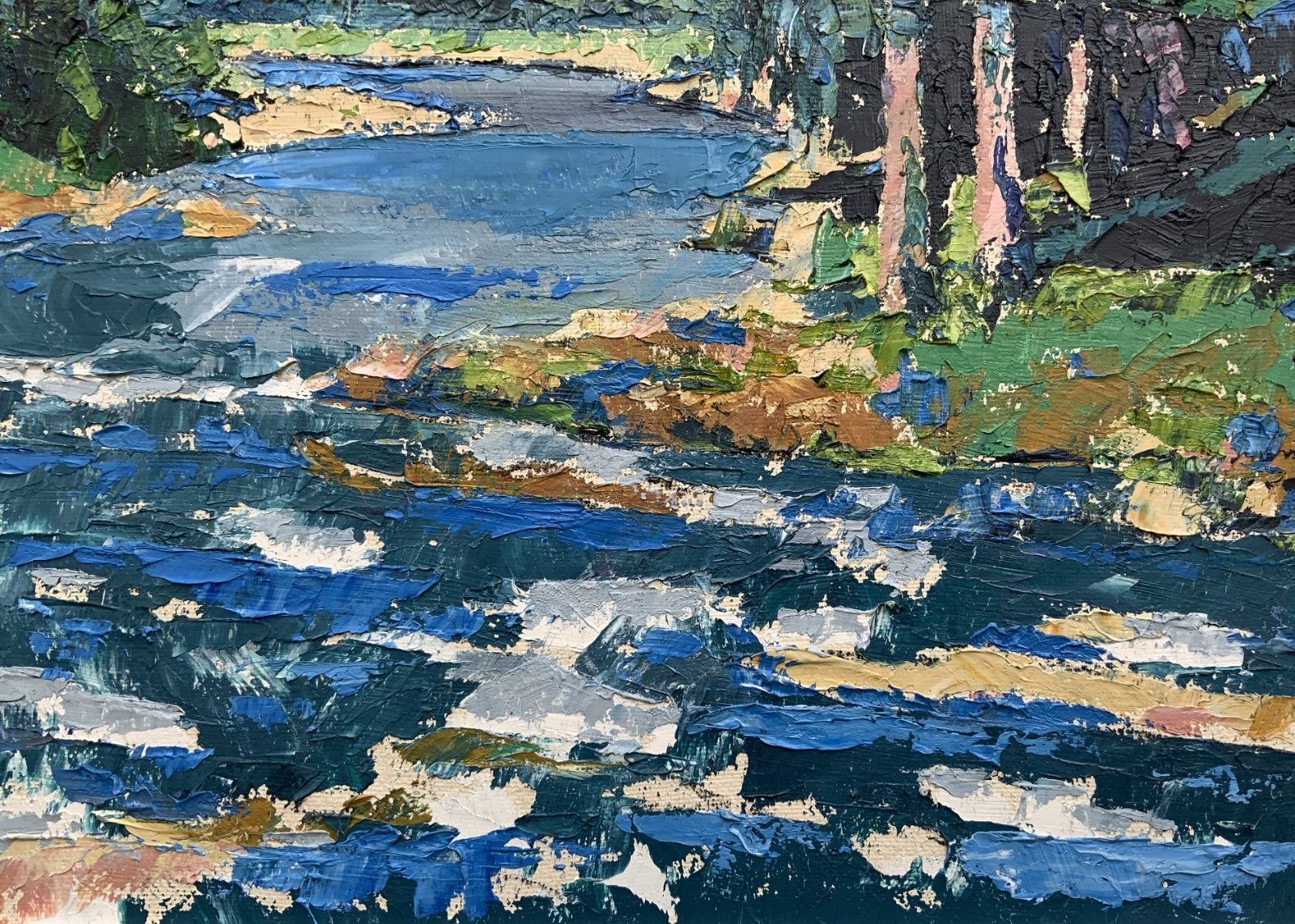 photo for sale Scottish Impressionist Impasto Oil Painting River Landscape Mid Century