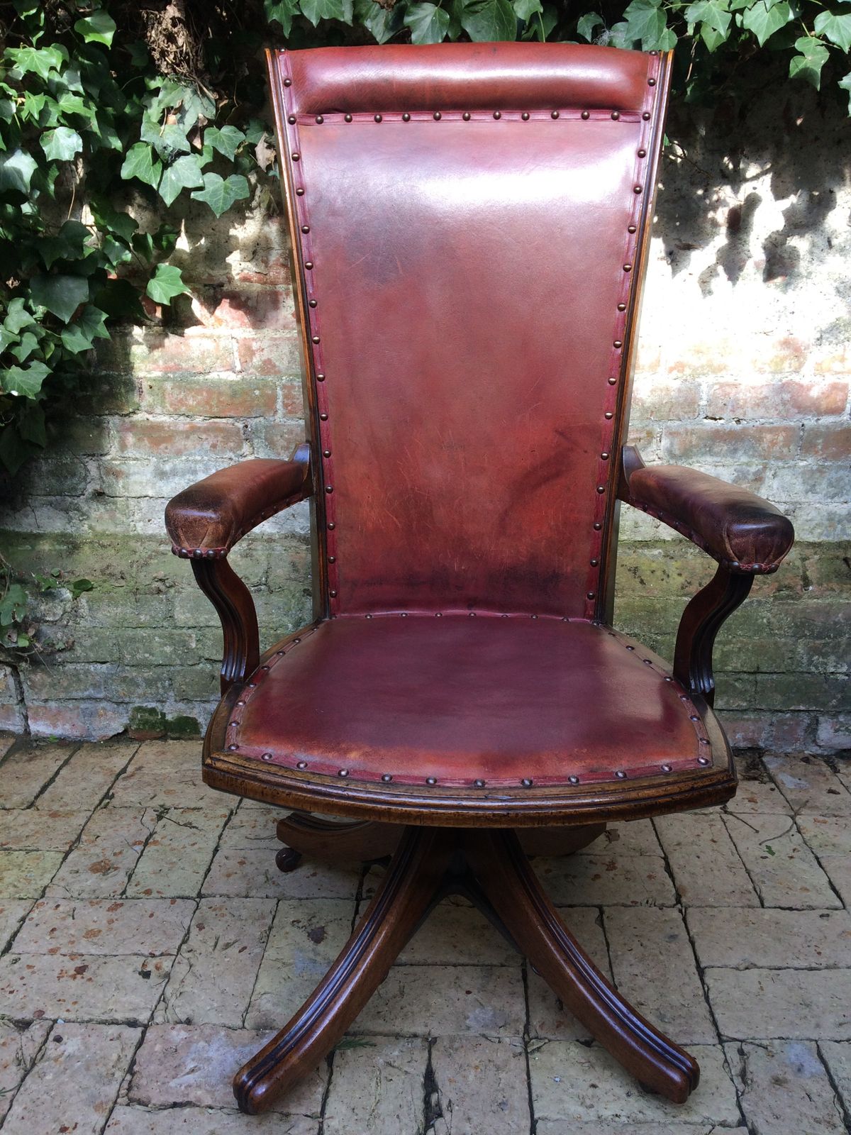 Edwardian Walnut  And Leather Desk Chair By W Angus And Co London. photo furniture
