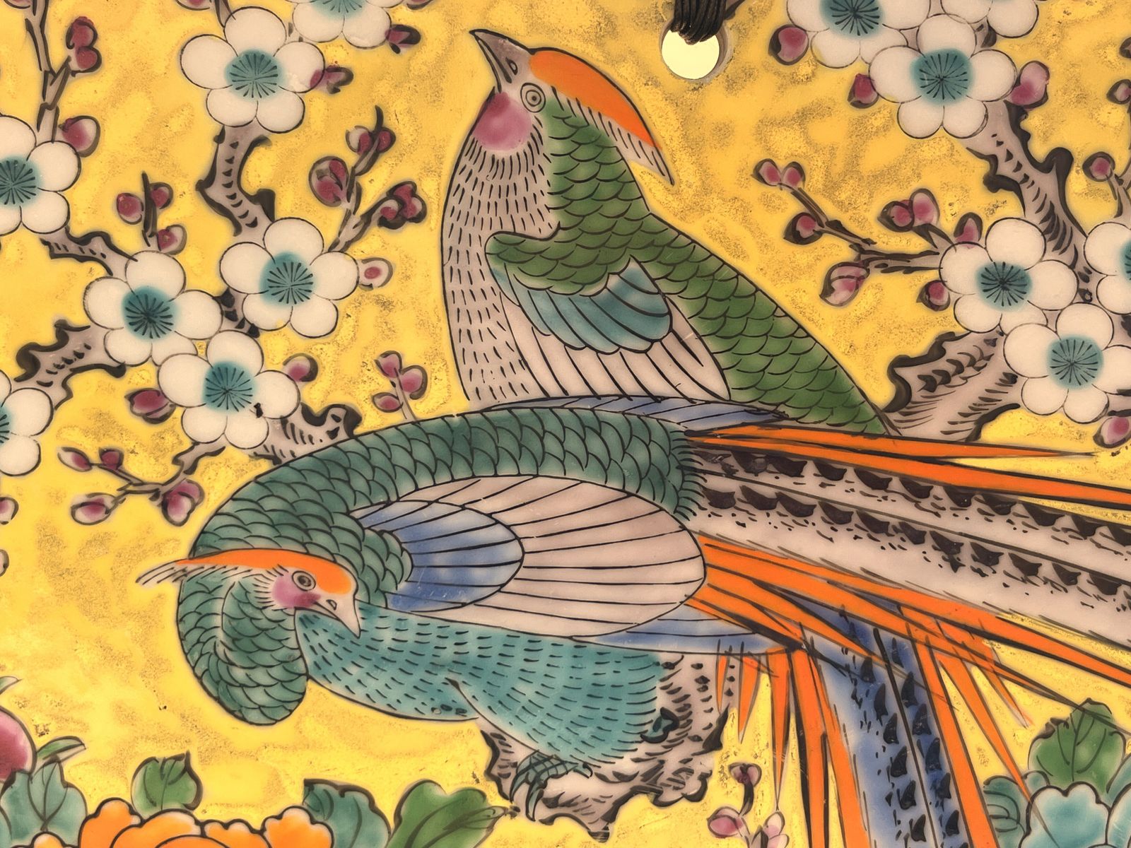 Antique Japanese Meiji Taisho Yamatoku Ware Wall Plaque / Charger, Asiatic Pheasants, Lotus And Dogwood Flowers. C1910. photo furniture