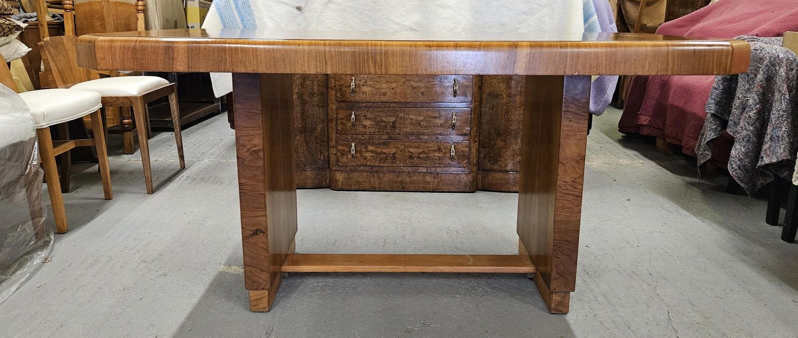 Art Deco Walnut Pedestal Dining Table photo for sale