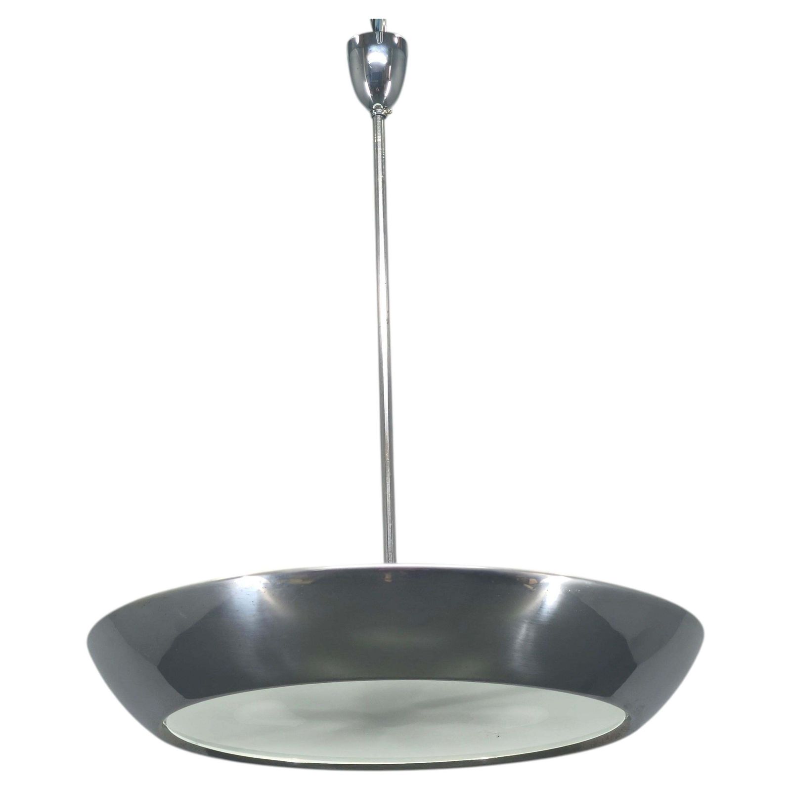 Bauhaus Ufo Chandelier By Drupol, Chrome Glass Pendant, 1940s
