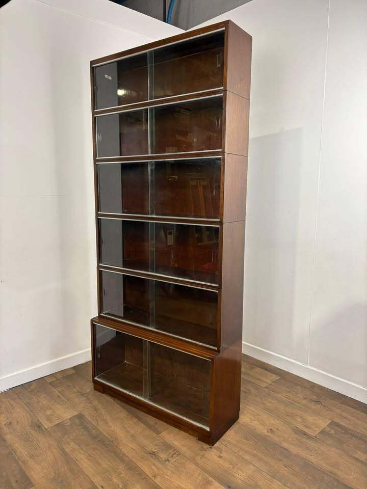Minty Oxford Mid Century Library Oak Glazed Six Tier Bookcase photo for sale