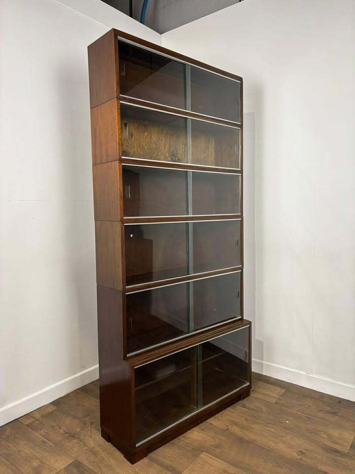 Minty Oxford Mid Century Library Oak Glazed Six Tier Bookcase photo vinterior