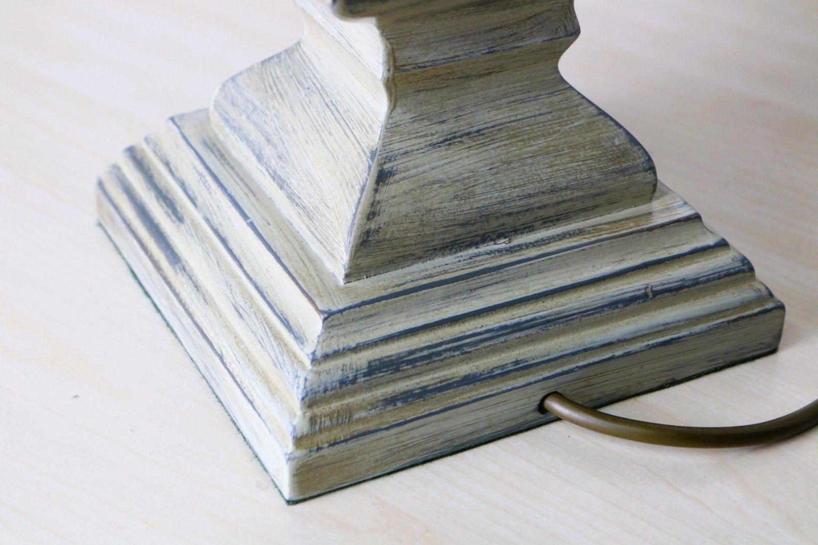 photo furniture Table Lamp Vintage Large Ethnic Pagoda Shaped Wooden Lamp Distressed Grey Finish