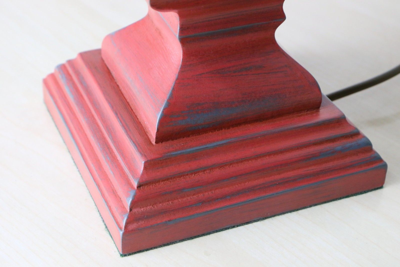 Table Lamp Vintage Large Ethnic Pagoda Shaped Wooden Lamp Distressed Red Finish photo 100.0