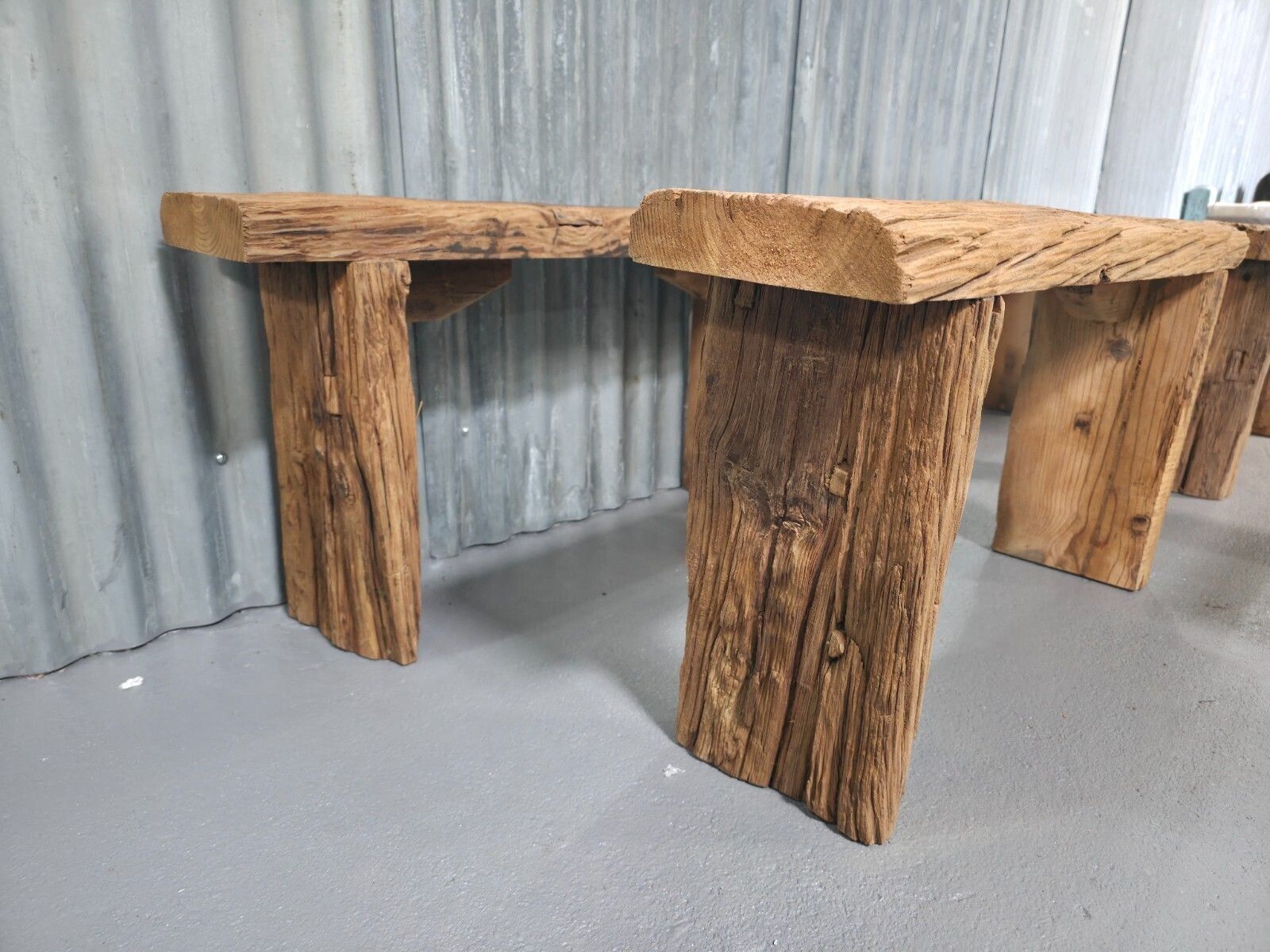 Vintage Rustic Reclaimed Chunky Solid Wooden Hardwood Stool Bench Seat 90cm photo 115.0
