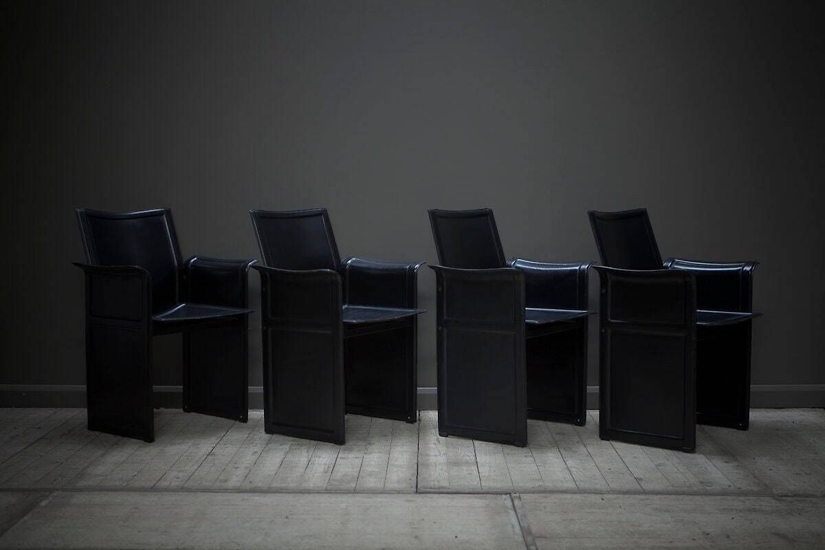 Original Black Leather Dining Chairs By Tito Agnoli For Matteo Grassi photo for sale