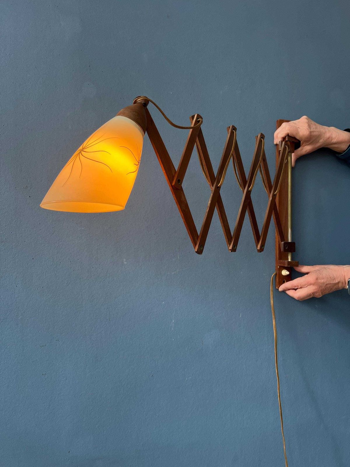 Mid Century Teakhouten Deense Wandlamp Met Glazen Kap photo 253.0
