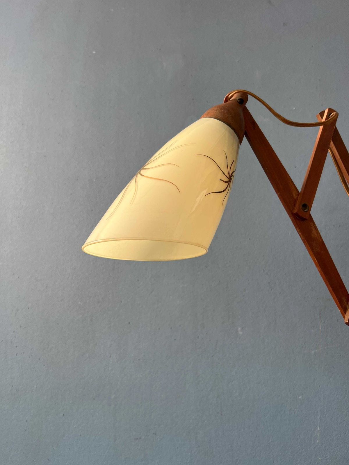 Mid Century Teakhouten Deense Wandlamp Met Glazen Kap photo vintage