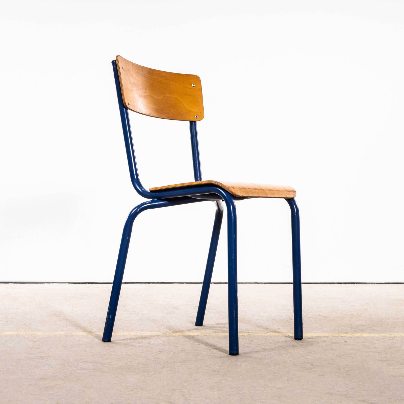 1960's Sea Blue Simple Mullca Stacking Dining Chairs   Set Of Six photo for sale