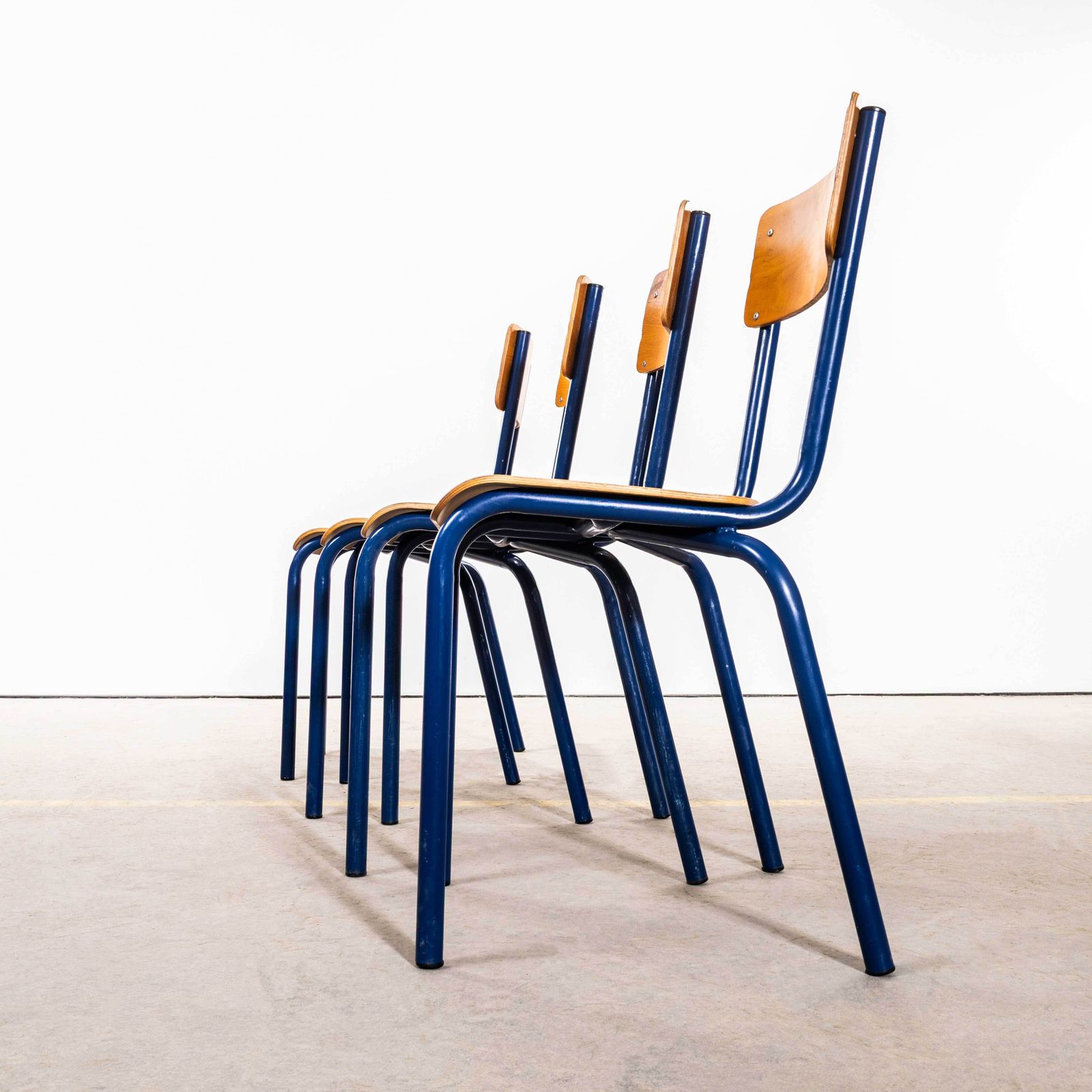 1960's Sea Blue Simple Mullca Stacking Dining Chairs   Set Of Six photo vinterior