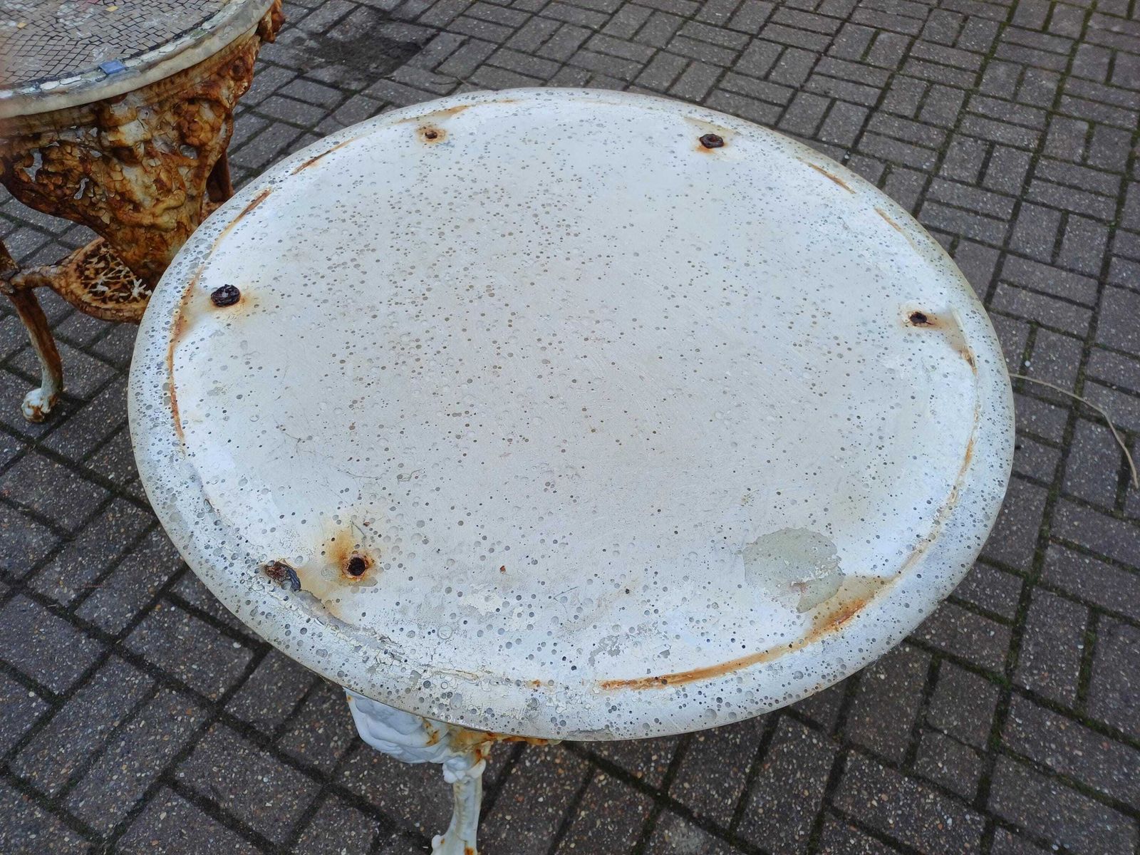 Late Victorian Britannia Cast Iron Side Table   Antique Garden Table  Shabby Chic Rust Patina   English Outdoor Table photo for sale