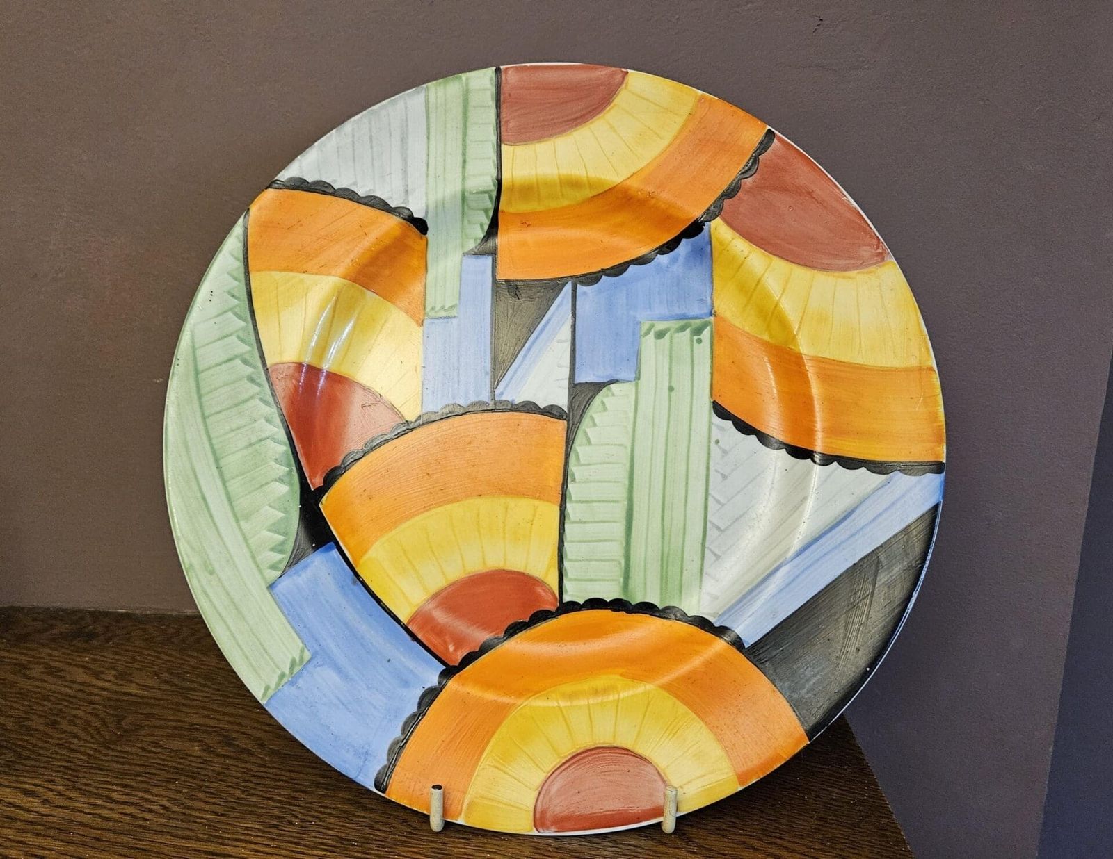 Art Deco Hand Panted Geometric Plate By Gray's Pottery photo furniture