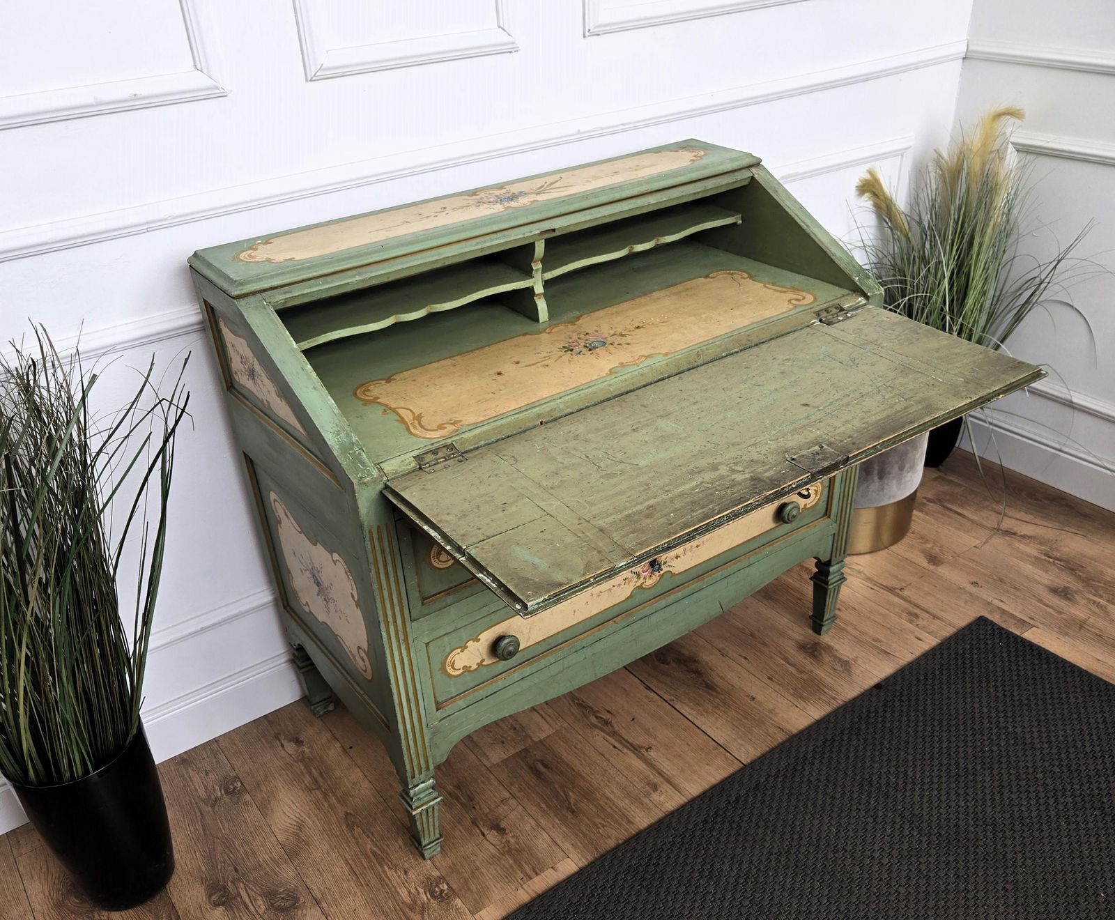 Antique Italian Tuscany Country Painted Wooden Commode Secretaire Desk photo vinterior
