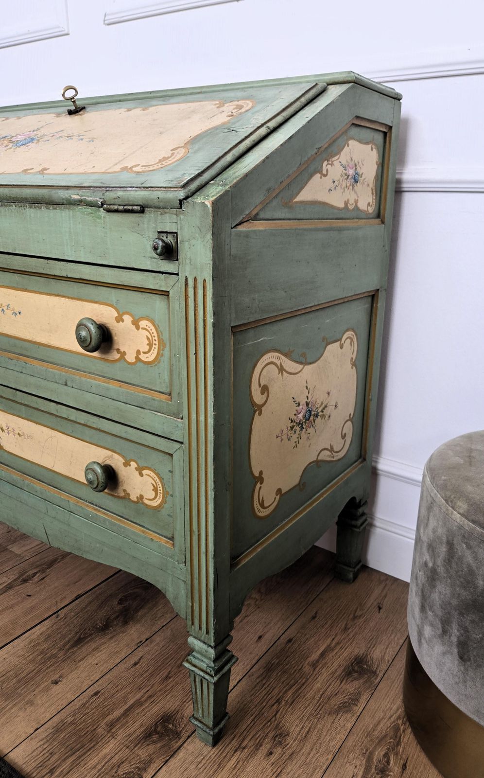 photo furniture Antique Italian Tuscany Country Painted Wooden Commode Secretaire Desk