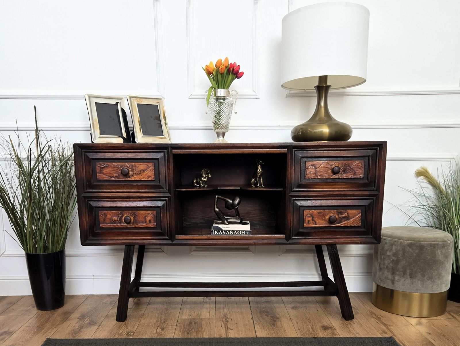 Italian Alpine Rustic Folk Art Chalet Carved Italian Sideboard Credenza photo furniture