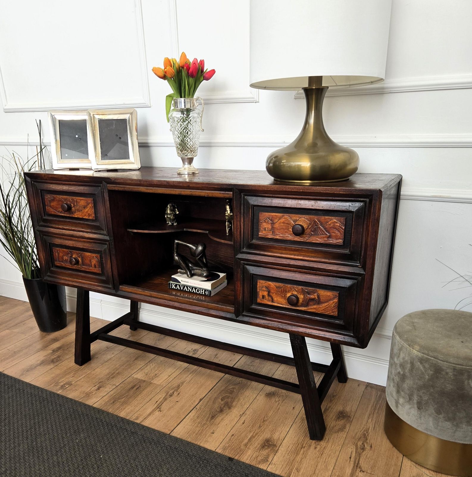 Italian Alpine Rustic Folk Art Chalet Carved Italian Sideboard Credenza photo Furniture