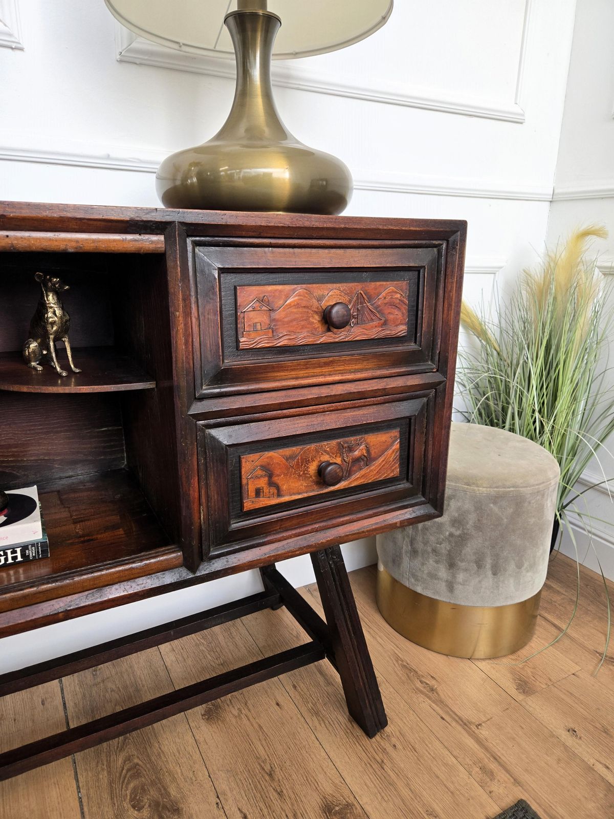 Italian Alpine Rustic Folk Art Chalet Carved Italian Sideboard Credenza photo vinterior