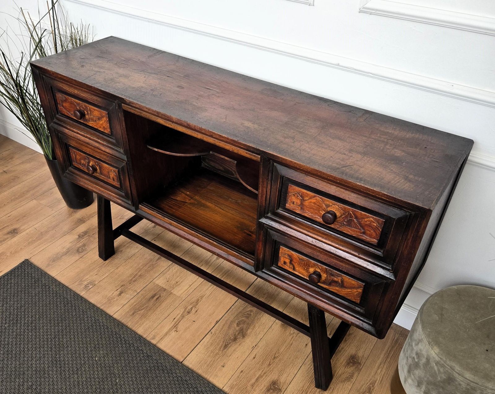 photo for sale Italian Alpine Rustic Folk Art Chalet Carved Italian Sideboard Credenza