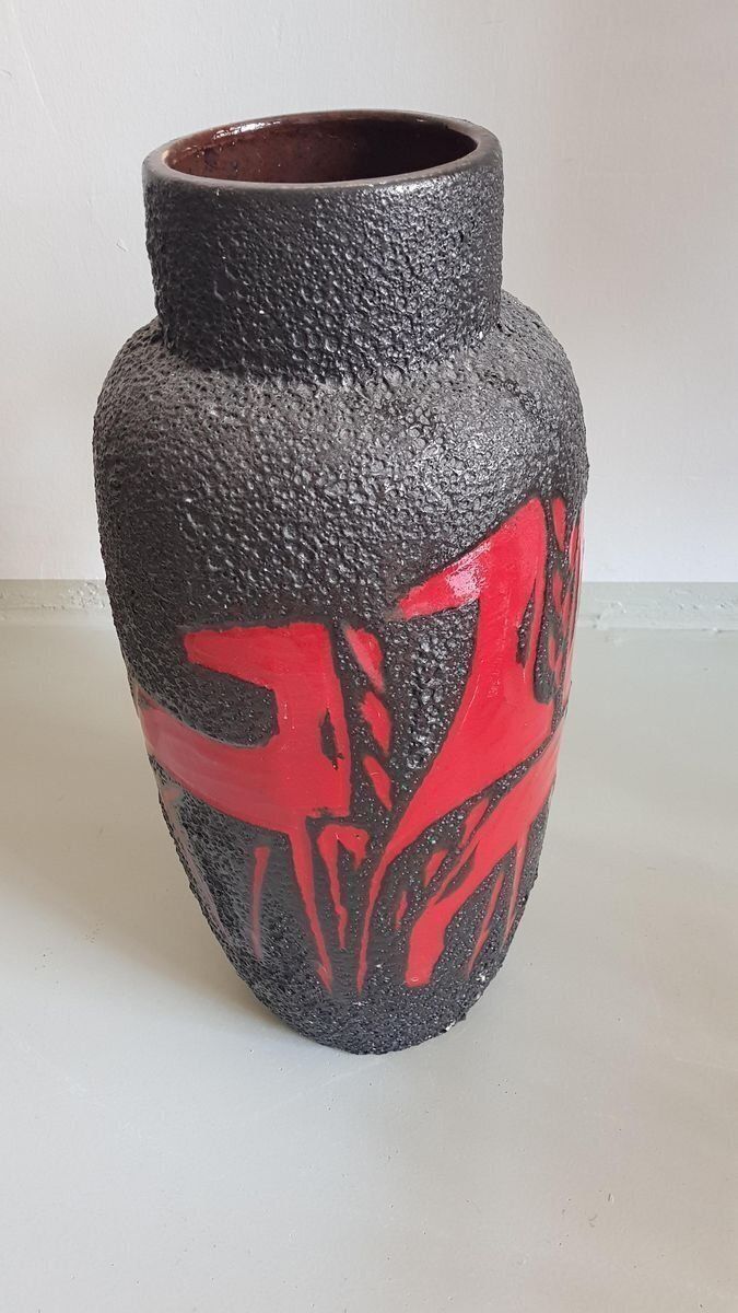 Fat Lava Floor Vase With Horses In Red And Black From Scheurich Keramik, 1970s photo for sale