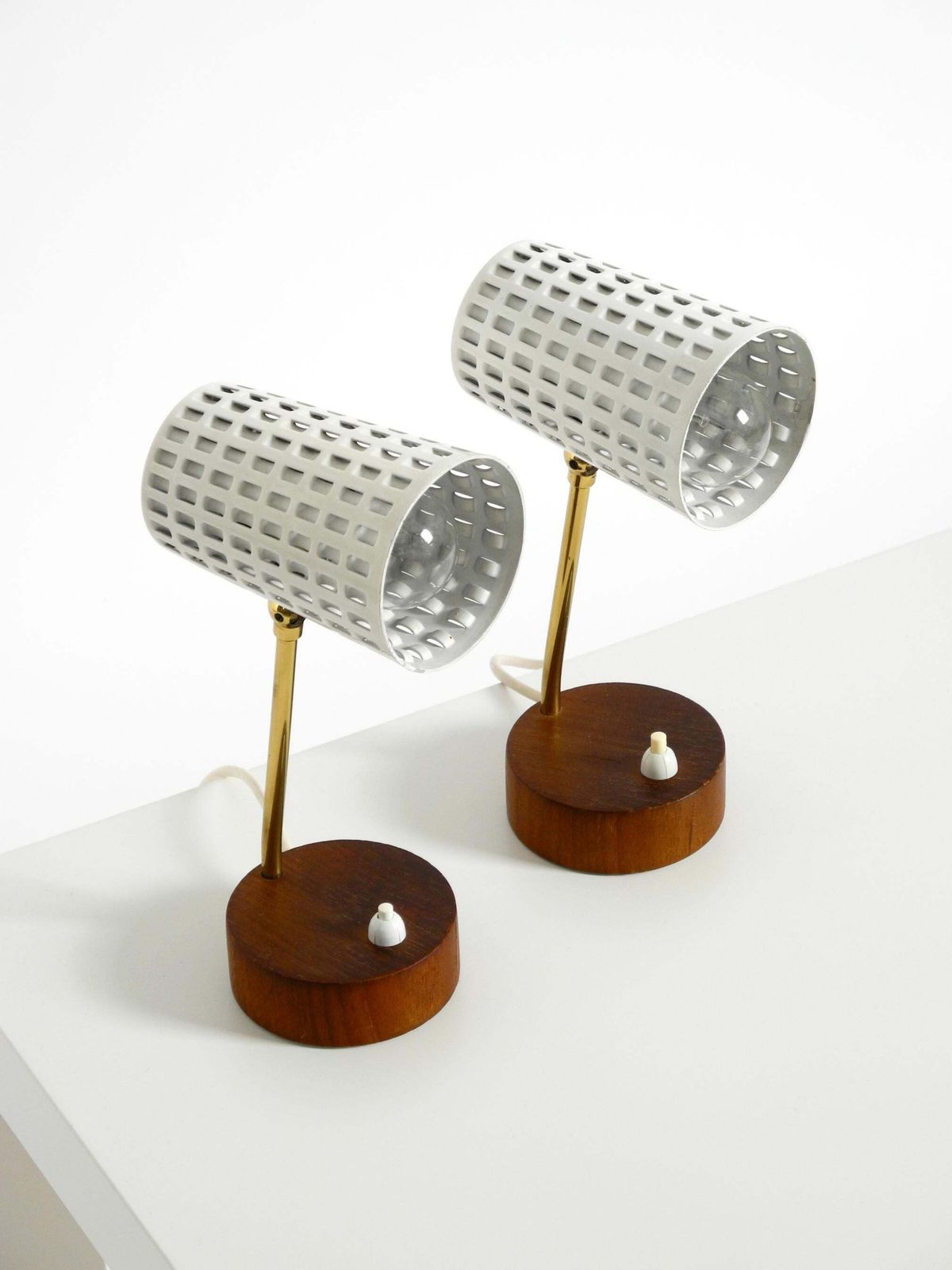797.0 A Pair Of Beautiful Mid Century Modern Bedside Lamps With Perforated Metal Shade photo