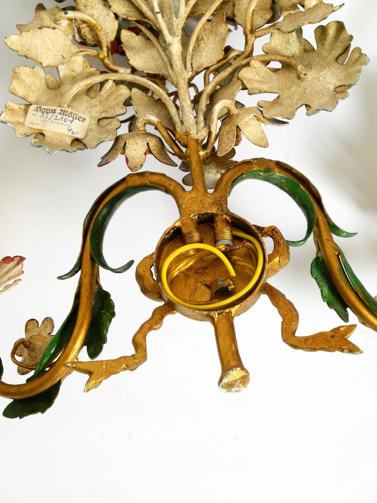 1480.0 A Pair Of Beautiful 60s Hand Painted And Gilded Metal Wall Lamps By Hans Möller photo