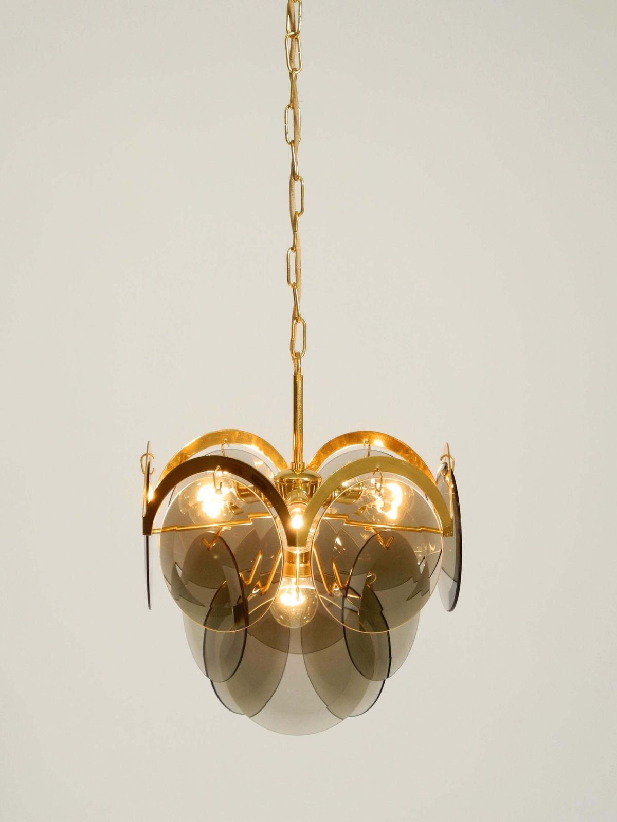 photo furniture Beautiful 1960s Large Brass Ceiling Chandelier With Large Round Glass Plates
